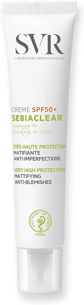 produit-svr - sebiaclear crème spf50+| protection solaire anti-imperfections pour peaux mixtes à grasses, sensibles ou à tendance acnéique