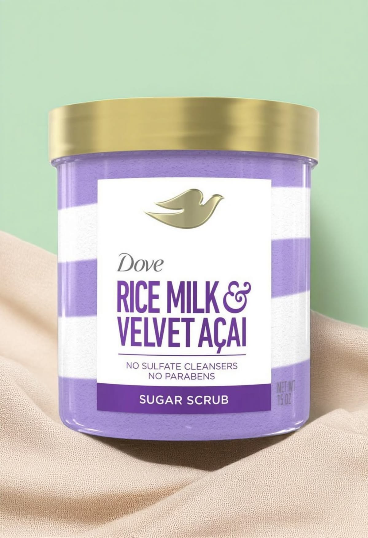 produit-dove beauty body sugar scrub - rice milk & velvet acai 