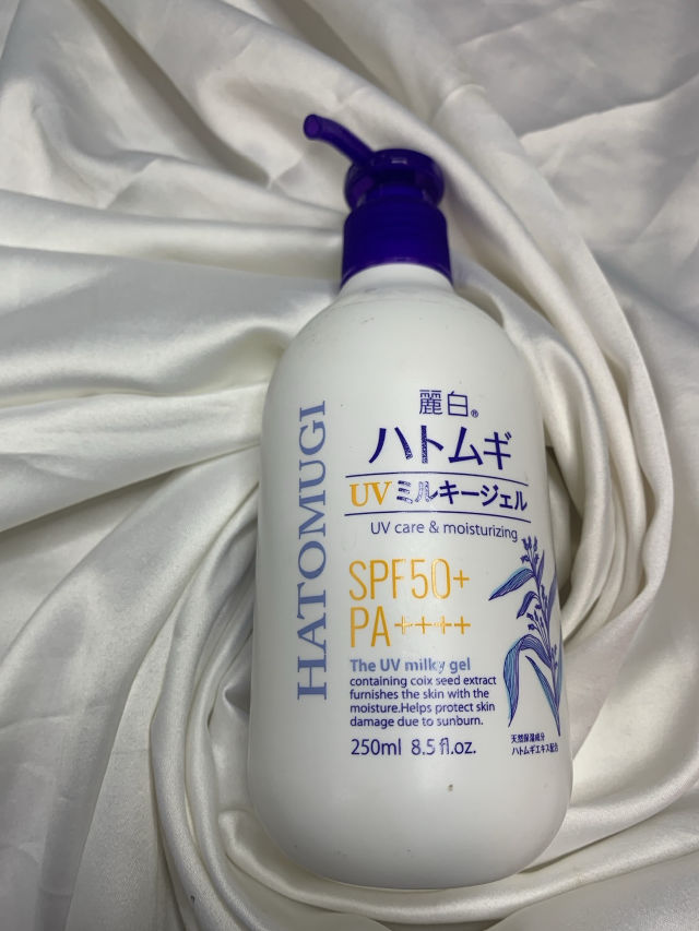 produit-hatomugi the uv & moisturizing milky gel spf 50+ pa++++ 250ml- hatomugi gel lacté hydratant et protecteur uv spf 50+ pa++++