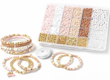 bracelet making kit 
(pink, white, golden, white, cream, brown)