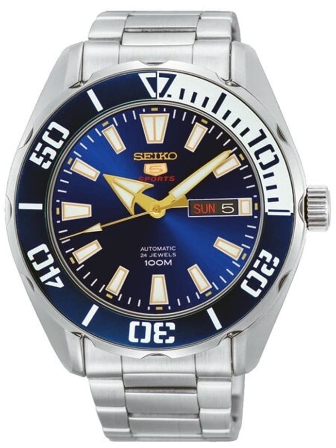 Seiko 5 Sports Automatic 24-Jewel Watch with Blue Dial and SS Bracelet #SRPC51K1