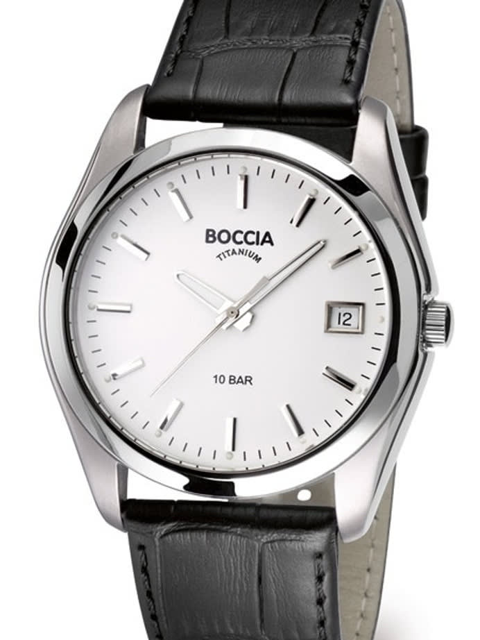 Boccia Mens Silver Quartz Watch with 40mm Titanium Case and Leather Strap #3548-01