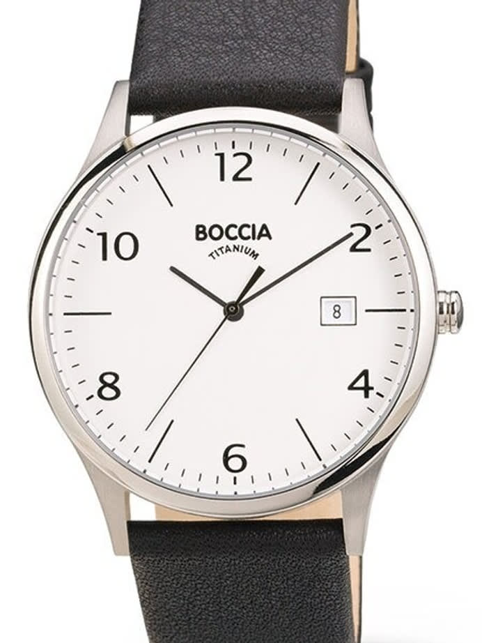 Boccia Mens Thin Quartz Dress Watch with 40mm Titanium Case and Leather Strap #3585-01