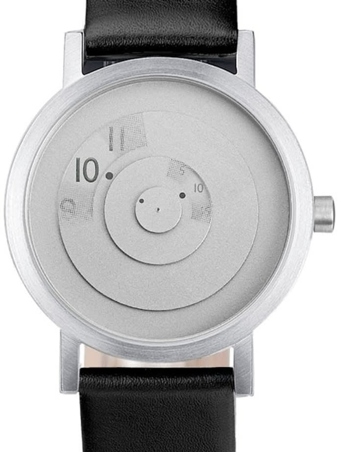 Projects 40mm Silver Reveal Quartz Watch with Black Leather Strap #7203GL-40