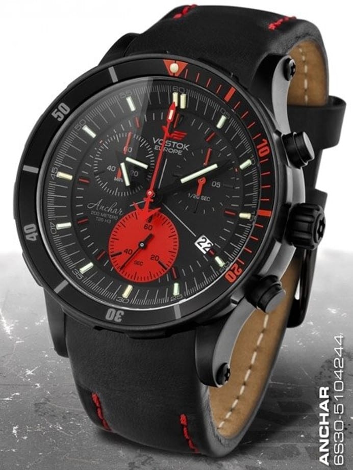 Vostok-Europe Anchar Mens Chronograph Dive Watch with Tritium Tube Illumination #5104244