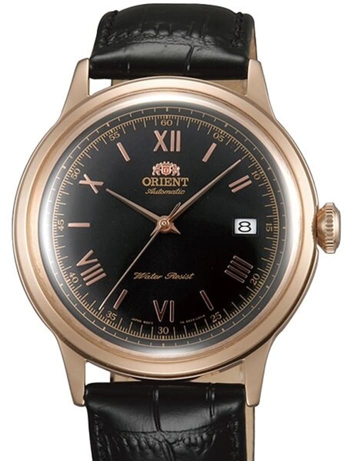 Scratch and Dent - Orient Rose Goldtone Bambino Automatic Dress Watch with Black Dial, Roman Numerals #ER24008B