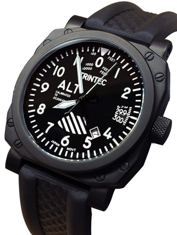 Trintec Zulu-03 Altimeter Automatic Aviator Watch with Black PVD Case #9060VW