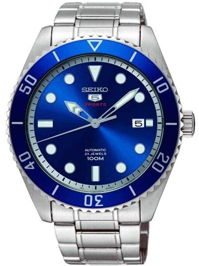 Seiko 5 Sports Automatic 23-Jewel Watch with Blue Dial and SS Bracelet #SRPB89K1