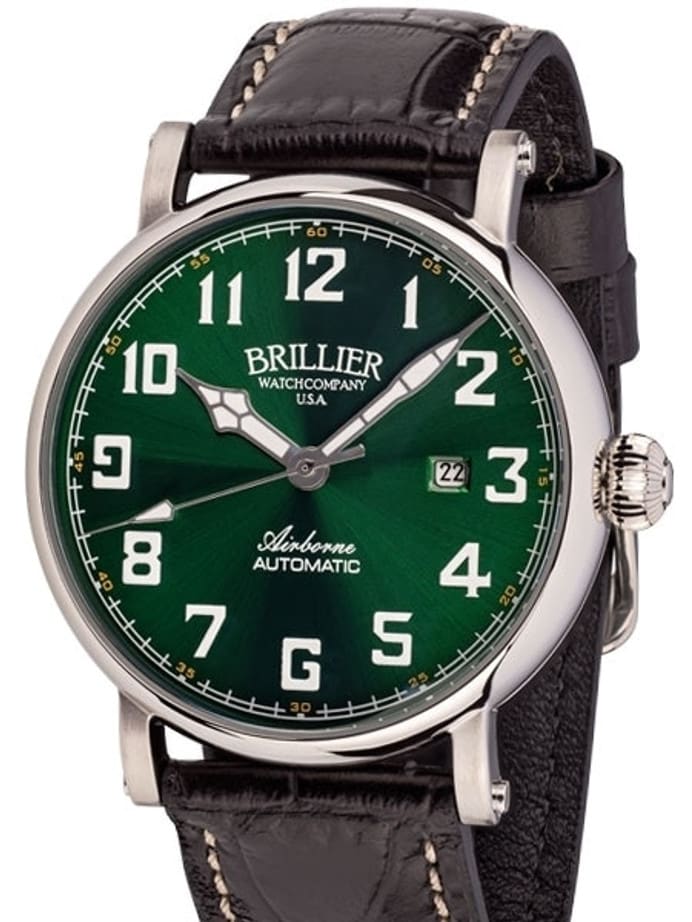 Brillier Green 43mm Airborne Automatic Watch with Horween Leather Strap #BR-15