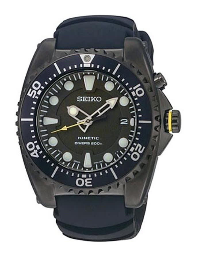 Seiko Kinetic Black Ion-Plated 43mm Dive Watch with Power Reserve #SKA427P2