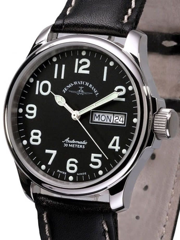 Zeno Mens Day-Date Pilot Watch with Black Dial and Swiss Automatic Movement #12836DD-a1