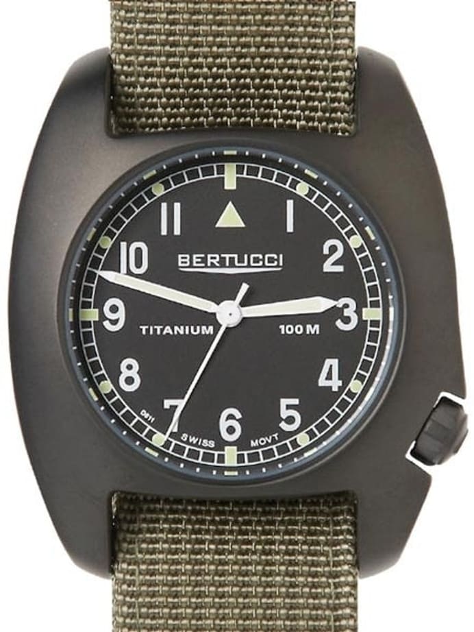Bertucci D-1T Black Titanium Field Watch with Olive Nylon Strap #17009