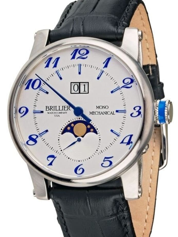 Brillier 43mm Klassique Mono (single hand) Automatic Watch with Moonphase, Big Date #BR-04
