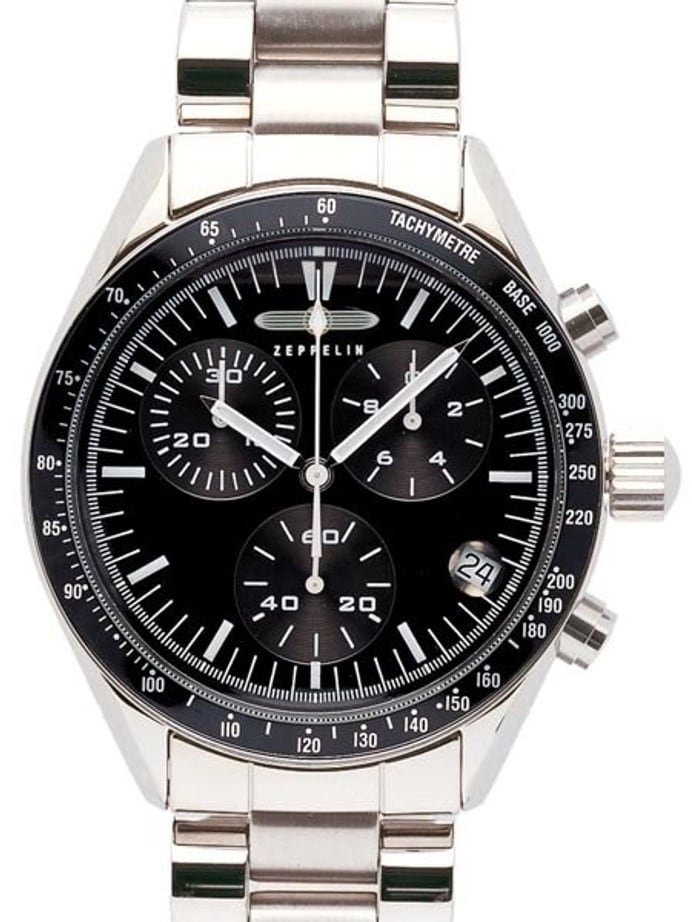 Graf Zeppelin Aviator-Style Chronograph, Black Line Watch with Bracelet #7286M-2