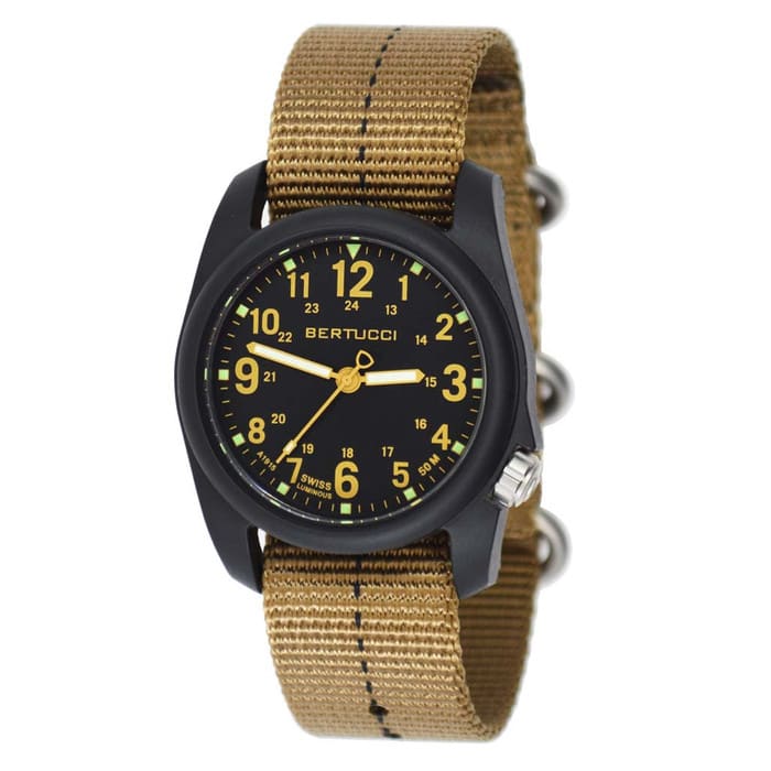 Bertucci DX3 Field Resin Watch, Dash-Striped Nylon Strap, Black Dial - 11041