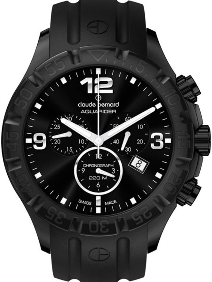 Claude Bernard Aquarider Black PVD Case Chronograph Dive Watch #10201-37N-NIN