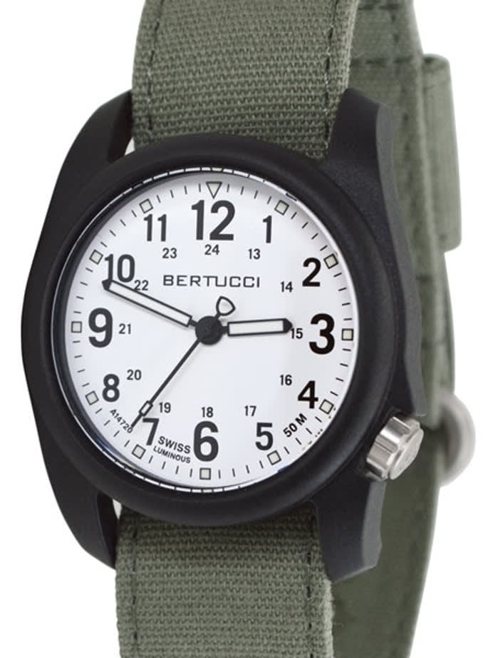 Bertucci DX3 Canvas Polycarbonate Unibody Watch, Spruce Comfort Band, White Dial - 11090