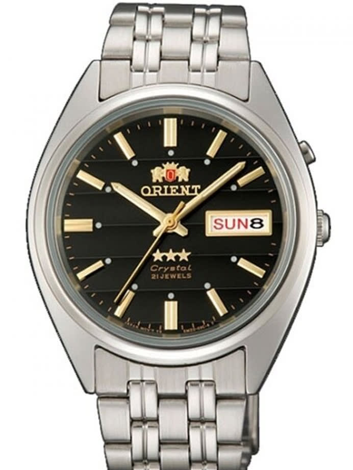 Orient Automatic Watch with Black Dial, Day-Date and SS Bracelet #EM0401PB