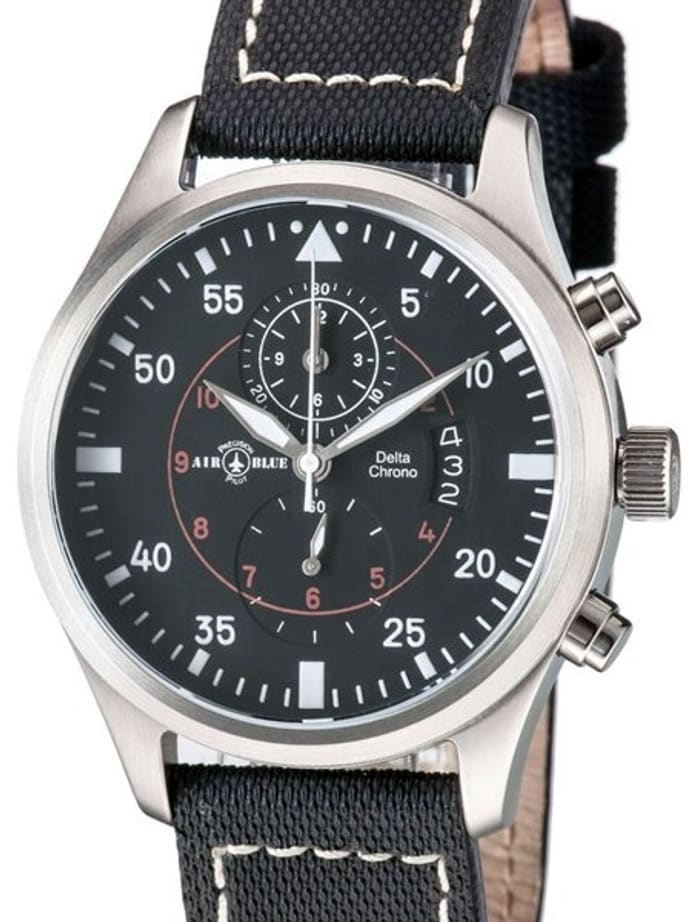 Air Blue Delta Chronograph Pilot Watch with 44mm Case, Sapphire Crystal #DELTACHRONOSSBLK