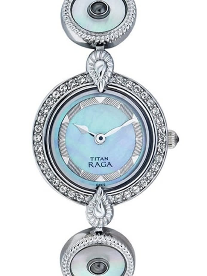 Titan Ladies Raga, Blue MOP Dial Quartz Watch with Swarovski Crystal Bezel and Fancy Bracelet #9903SM01