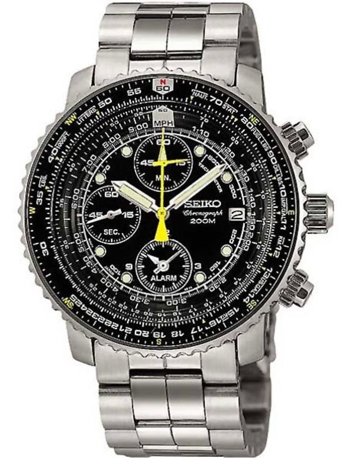 Scratch and Dent - Seiko SNA411P1 Quartz Flight Chronograph Watch with Alarm Functioon
