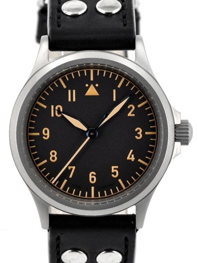 DIEVAS German Made Black Vintage Flieger Watch with Sapphire Crystal and Steel Case