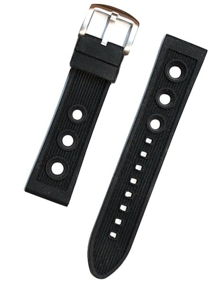 Toscana Black Silicone Rubber Rally Watch Band with Silver Buckle RUB-24-30