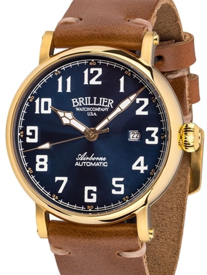 Brillier Blue 43mm Airborne Automatic Watch with Horween Leather Strap #BR-18