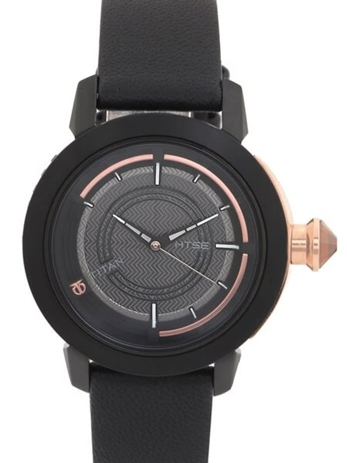 Titan HTSE Ladies Solar Powered Quartz Watch with Black PVD Case and Leather Strap #2525KL01