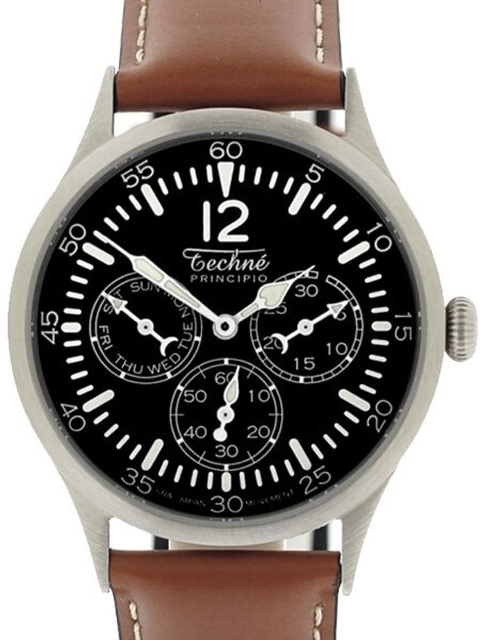 Techne 38mm Merlin Quartz Aviator Watch with Day and Date Sub-Dials and Small Seconds #280.053