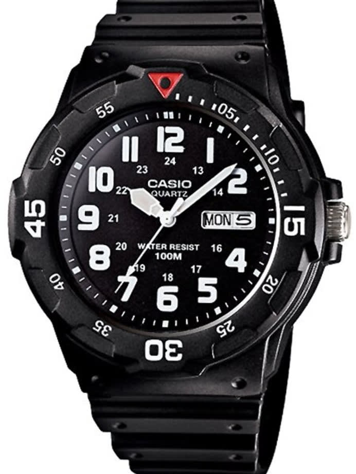 Casio Black Resin Quartz Analog Diver-Style Watch with Rotating Bezel #MRW-200H-1B