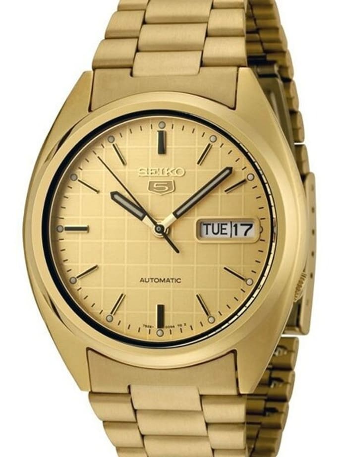 Seiko 5 Automatic Watch with Goldtone Case and Matching Bracelet #SNXL72