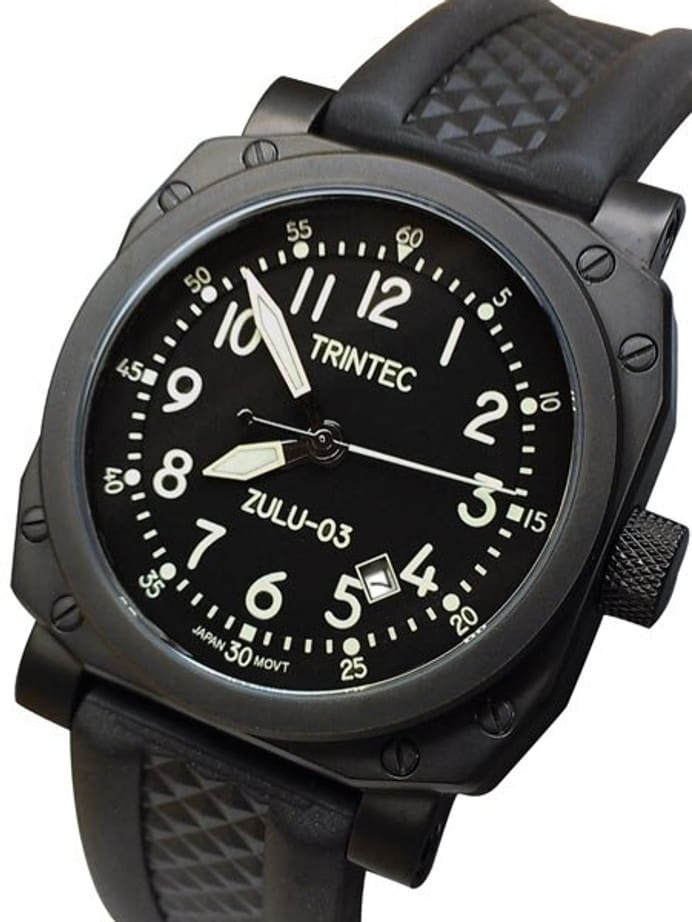 Trintec Zulu-03 Cockpit Clock Automatic Aviator Watch with Black PVD Case #9067VW