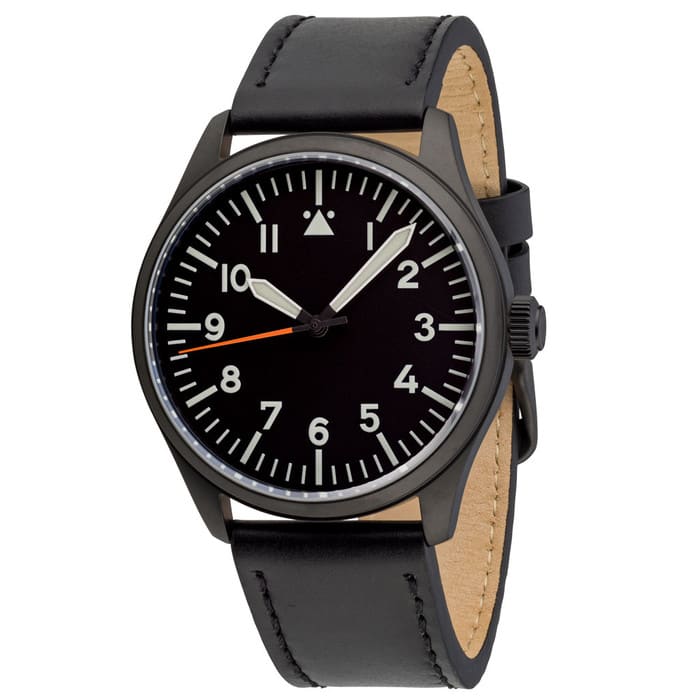 Islander Black DLC Aviator Automatic Watch with Leather Strap and an Anti-Reflective Sapphire Crystal #ISL-46