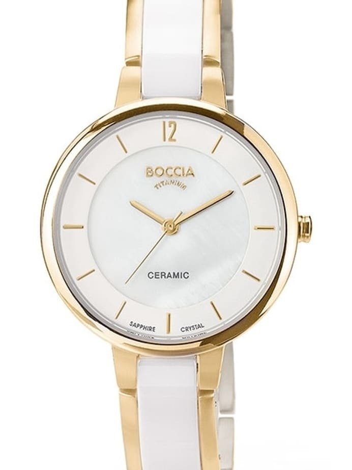 Boccia Ladies Quartz Watch with Goldtone Titanium and White Ceramic Bracelet #3236-02