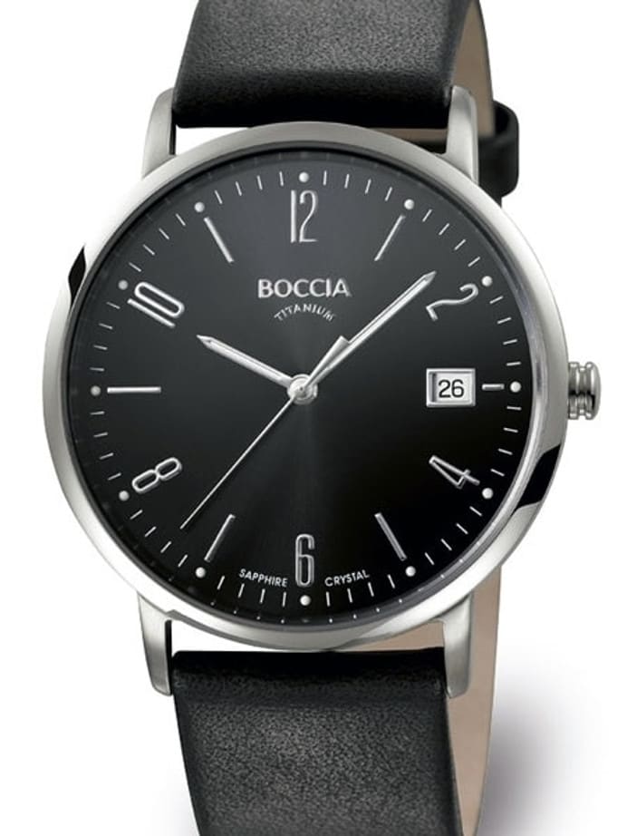 Boccia Mens Quartz Dress Watch with 40mm Titanium Case, Sapphire Crystal and Leather Strap #3557-02