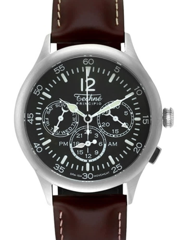 Techne 39.5mm Merlin Quartz Dual Time Watch with 24-Hour Sub-Dial #296.052