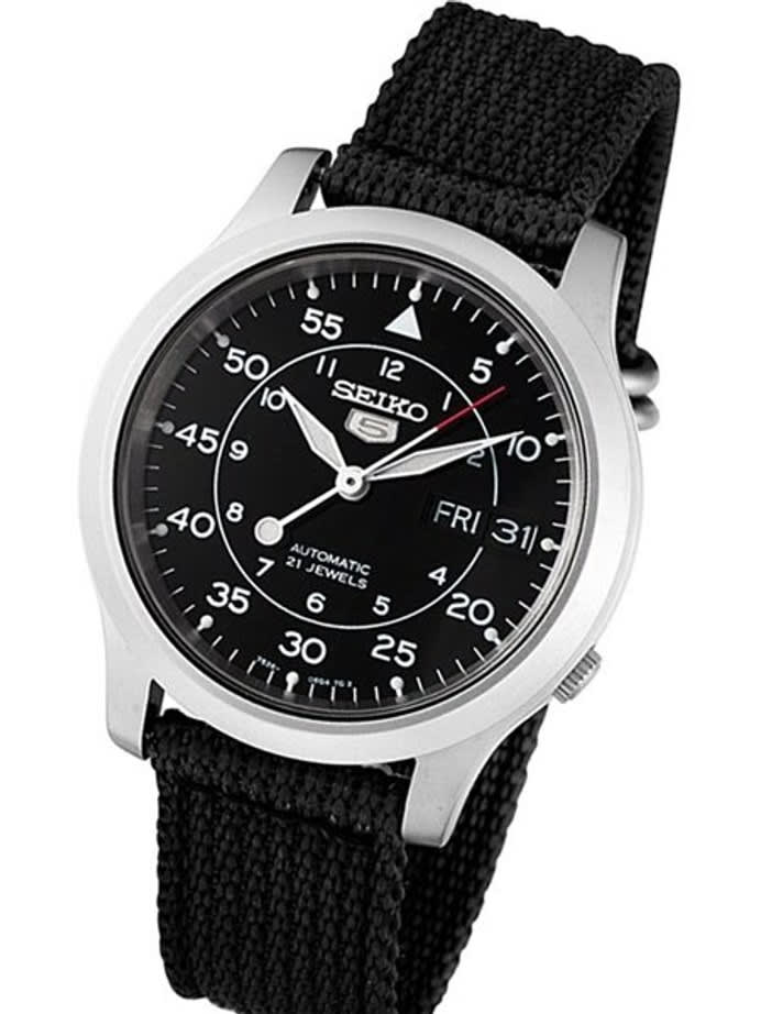Scratch and Dent - Seiko 5 Military Black Dial Automatic Watch with Black Canvas Strap #SNK809K2