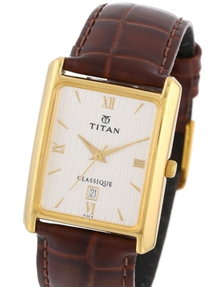 Titan Goldtone Classique Dress Watch with Precision Quartz Movement and Leather Strap #669YL01