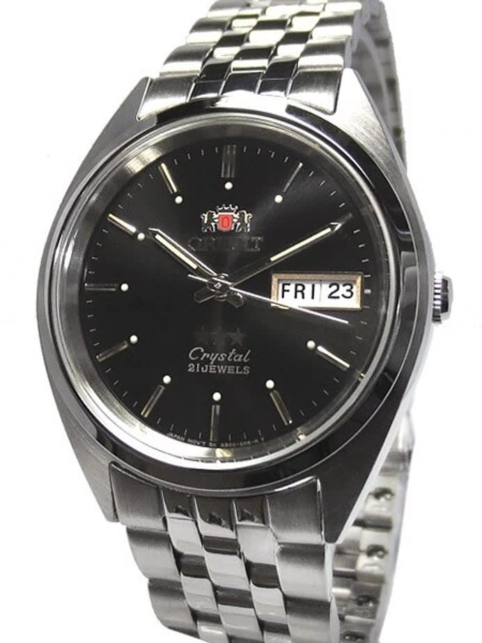 Orient Automatic Watch with Black Dial, Day-Date and SS Bracelet #AB0000AB