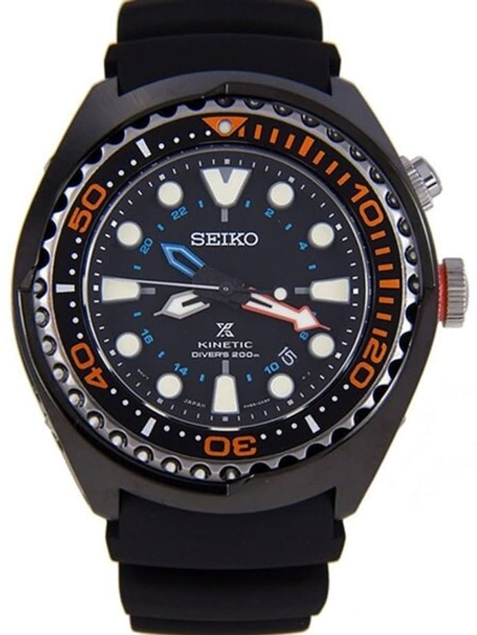 Seiko Prospex Kinetic Black Ion-Plated 47.5mm GMT Dive Watch  #SUN023