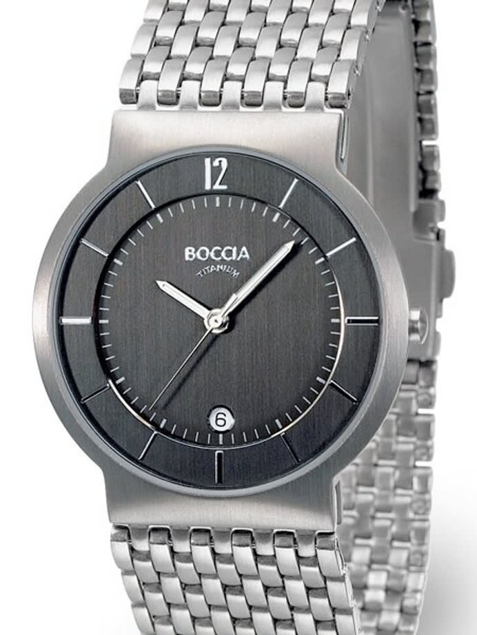 Scratch and Dent - Boccia Mens Silver Quartz Watch with 37mm Titanium Case and Matching Bracelet #3514-04