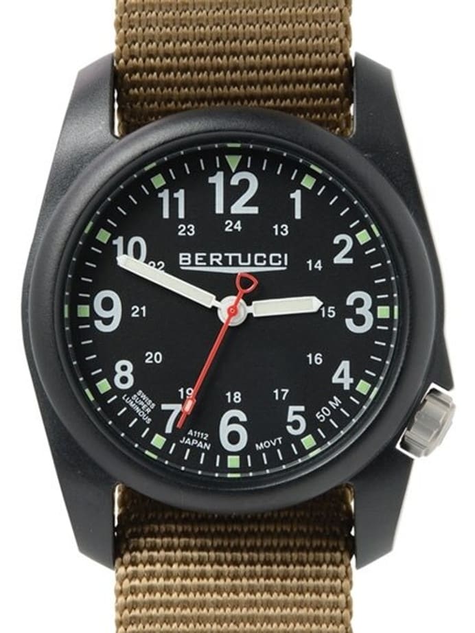 Bertucci DX3 Field Poly Resin Watch, Brown Nylon Strap, Black Dial #11017