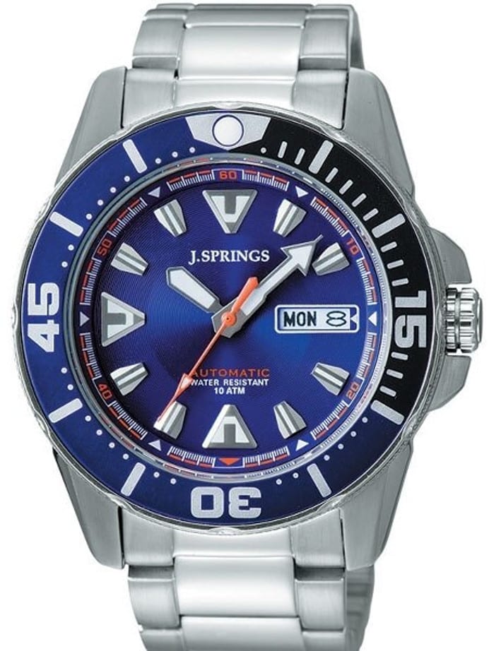 J. Springs Automatic 21-Jewel Sport Dive Watch with Day and Date, Blue Dial #BEB080