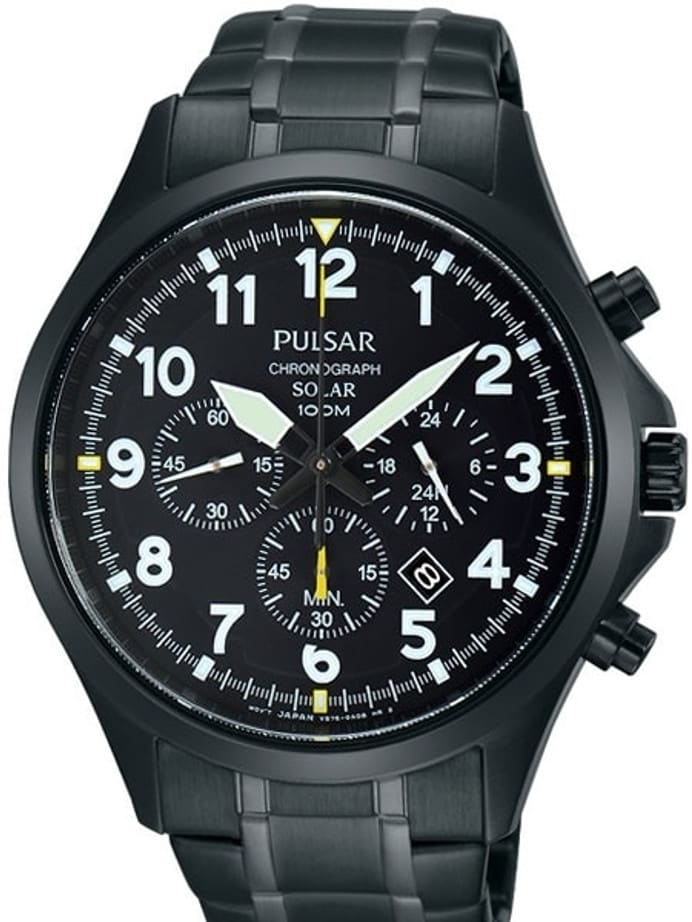 Pulsar Solar Quartz Chronograph Watch with Stopwatch and 24-Hour Sub-Dial #PX5039