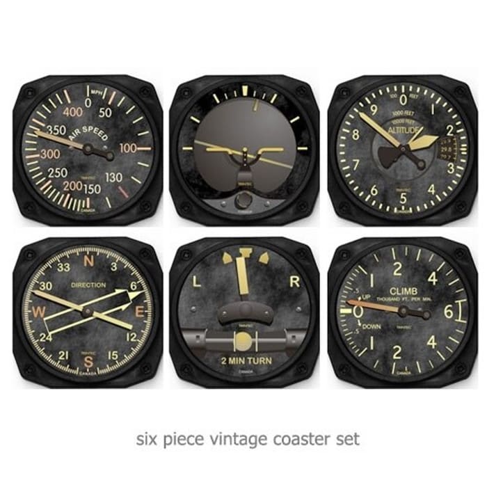 Trintec Six Piece Vintage Aviation Instrument Shaped Coaster Set #9045