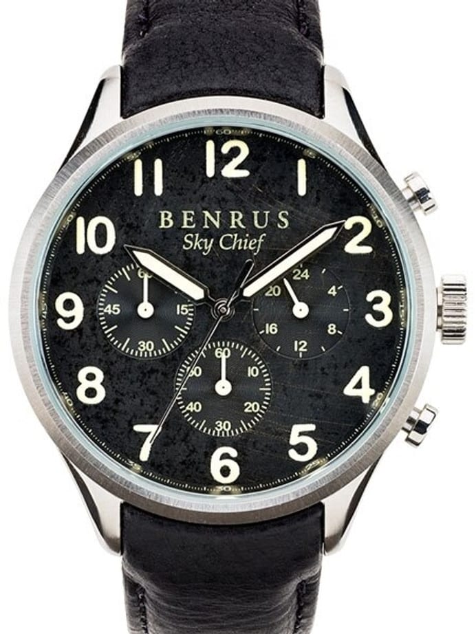 BENRUS 41mm Stainless Steel, Military-Inspired Quartz Sky Chief Chronograph #BR004A