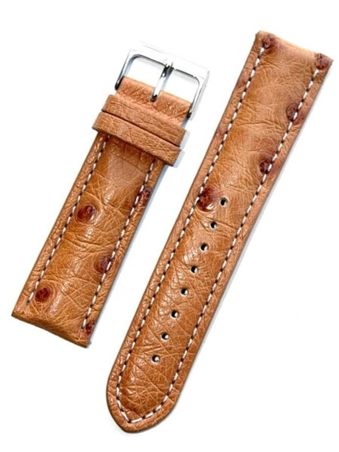 Toscana Tan Ostrich Italian Made Watch Strap with Contrasting Stitching #ML-18303