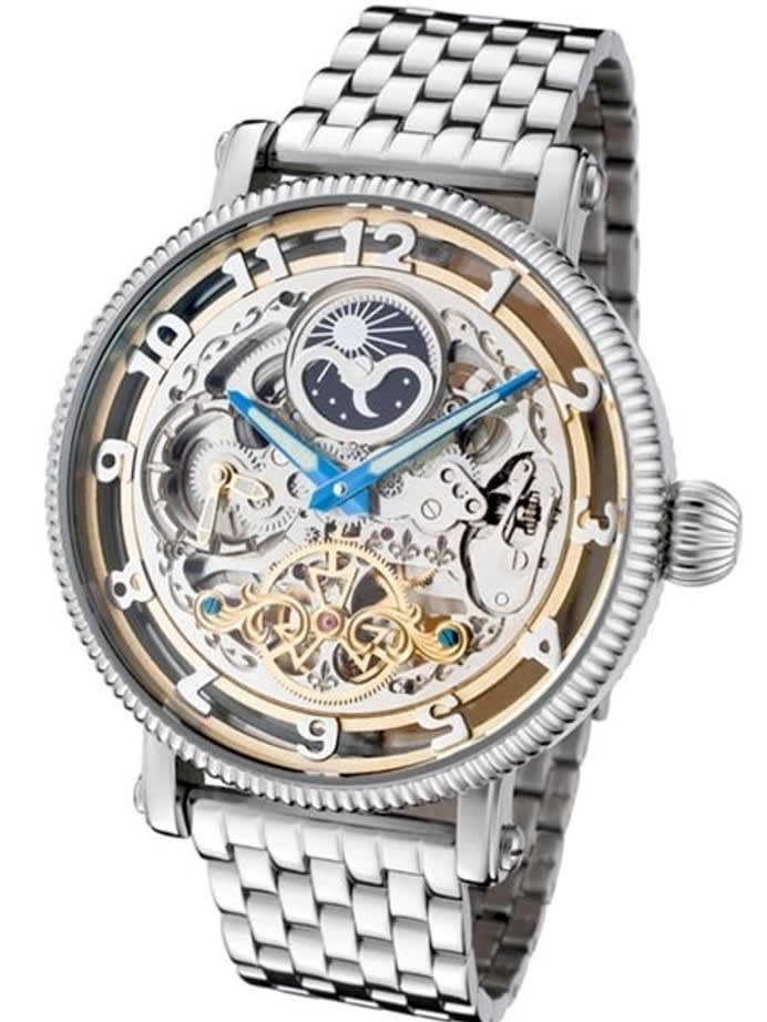 Rougois Dual Time Zone Skeleton Automatic Watch with Day/Night Dial RMAS