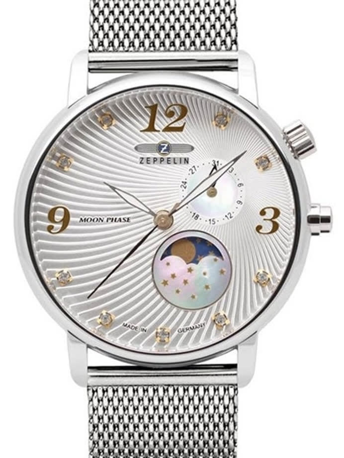 Graf Zeppelin Luna Swiss Quartz Watch with Swarovski Crystals and Moonphase #7637M-1